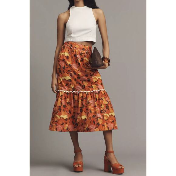 Farm Rio Tiered Flare-Hem Printed Midi Skirt - Picture 1 of 7